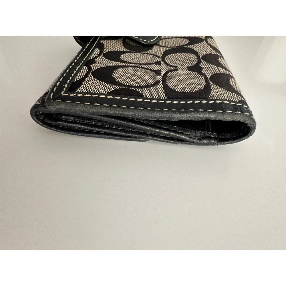 Coach Signature C Monogram Turnlock Trifold Long Wallet Black Canvas Leather Y2K